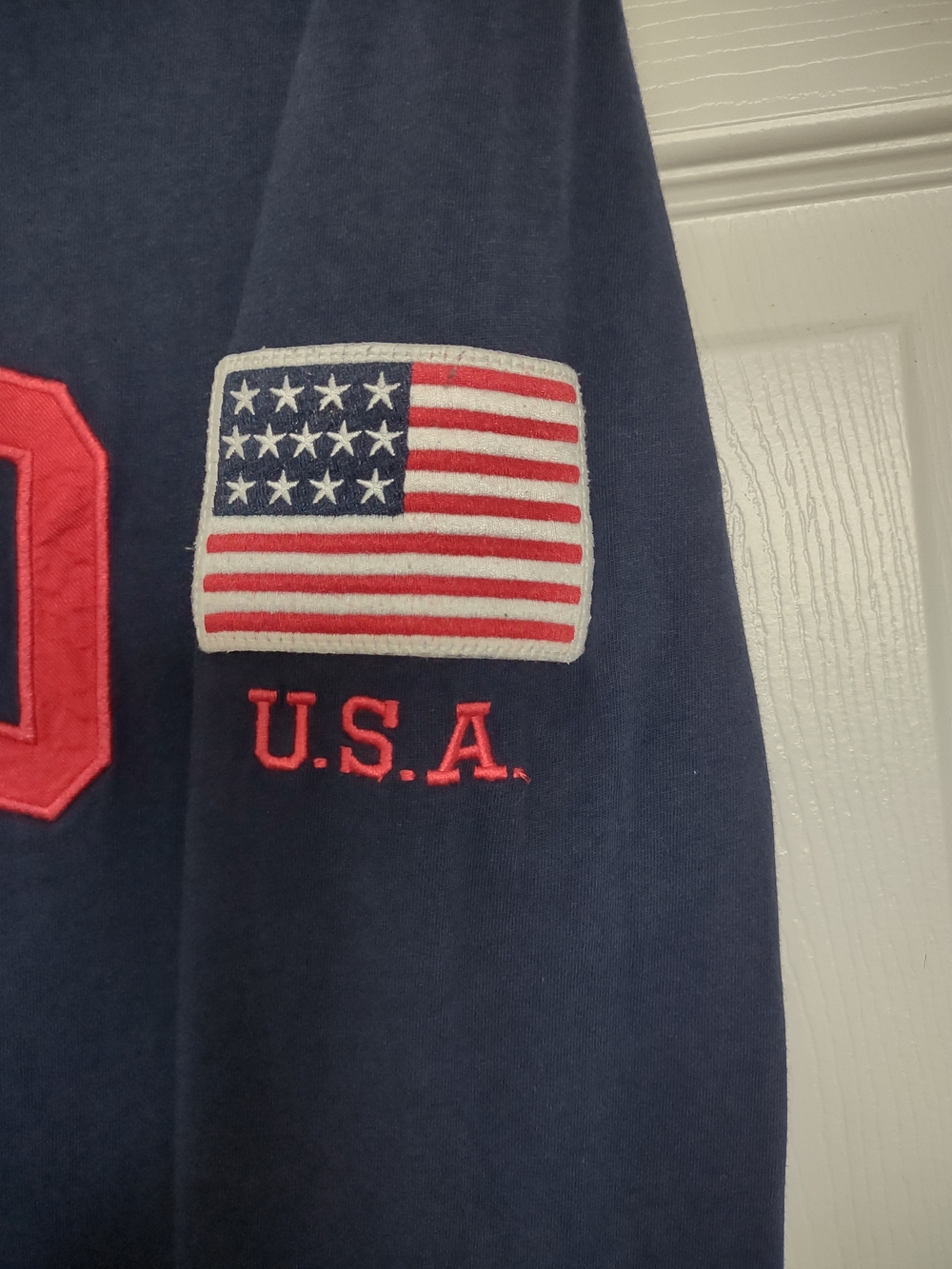 Polo Ralph Lauren Navy Long Sleeve Shirt Spellout With USA Sleeve Patch - Picture 4 of 4
